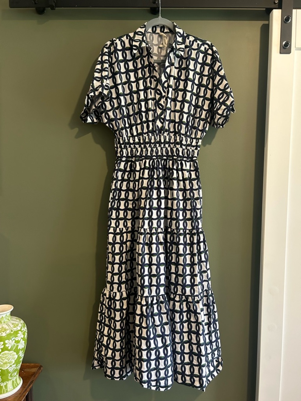 Anthropologie Navy and White Geometric Midi Dress